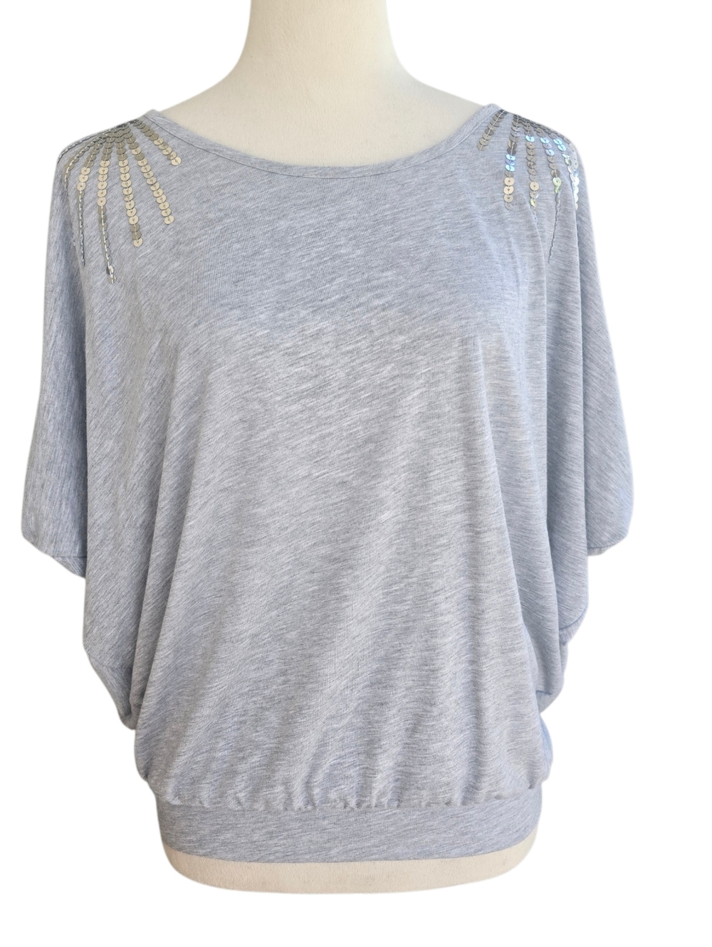 Lascana For Venus Light Gray Sequin Cold Shoulder Shoulder Dolman Top Size XS